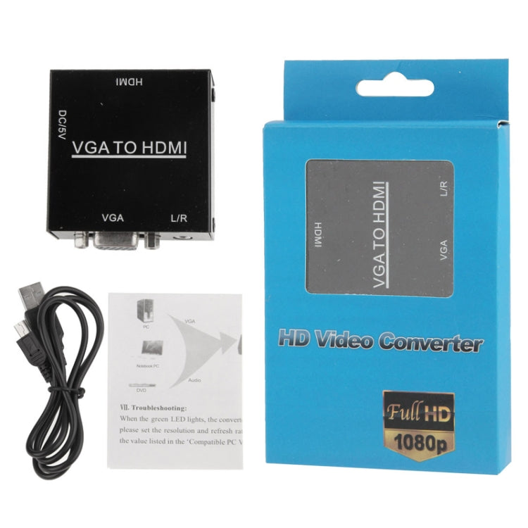 Caixa Escaladora Mini VGA HDMI 1080P HD com Áudio Vídeo Conversor Digital para PC / HDTV, HD 1080P