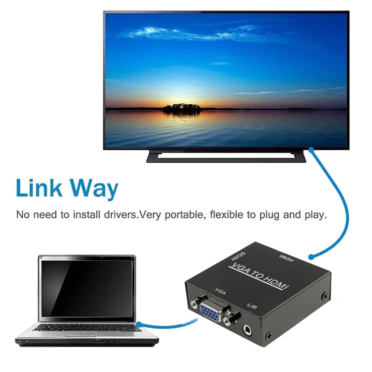 Caixa Escaladora Mini VGA HDMI 1080P HD com Áudio Vídeo Conversor Digital para PC / HDTV, HD 1080P