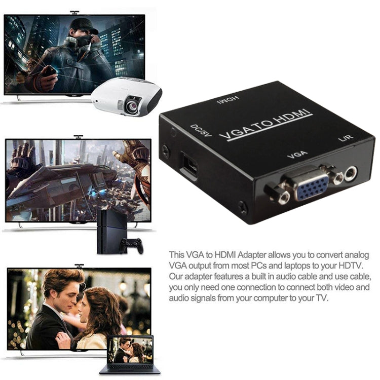 Caixa Escaladora Mini VGA HDMI 1080P HD com Áudio Vídeo Conversor Digital para PC / HDTV, HD 1080P