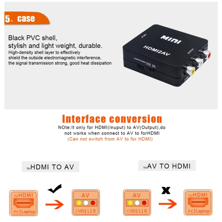 Conversor de Vídeo Mini HD VK-126 HDMI para AV/CVBS, HDMI para AV/CVBS