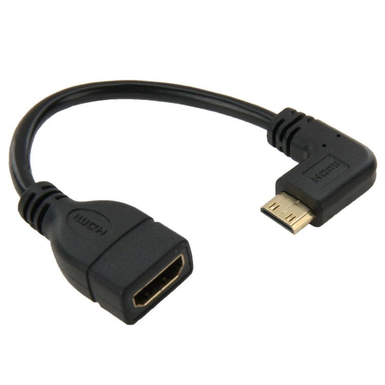 Cabo Mini HDMI Macho Dourado de 16cm para HDMI Fêmea de 19 Pinos, Ângulo Direito de 90 Graus, Mini HDMI em Ângulo Direito para HDMI