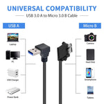 Cabo de Dados USB 3.0 para Micro 3.0 em Ângulo de 90 Graus para Galaxy Note III / N9000, Comprimento: 26cm