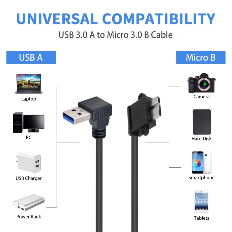 Cabo de Dados USB 3.0 para Micro 3.0 em Ângulo de 90 Graus para Galaxy Note III / N9000, Comprimento: 26cm