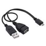 Cabo Adaptador Conversor OTG Micro USB para USB 2.0 Macho e USB 2.0 Fêmea Host, Comprimento: Cerca de 30cm, Micro USB para USB 2.0 AM+AF