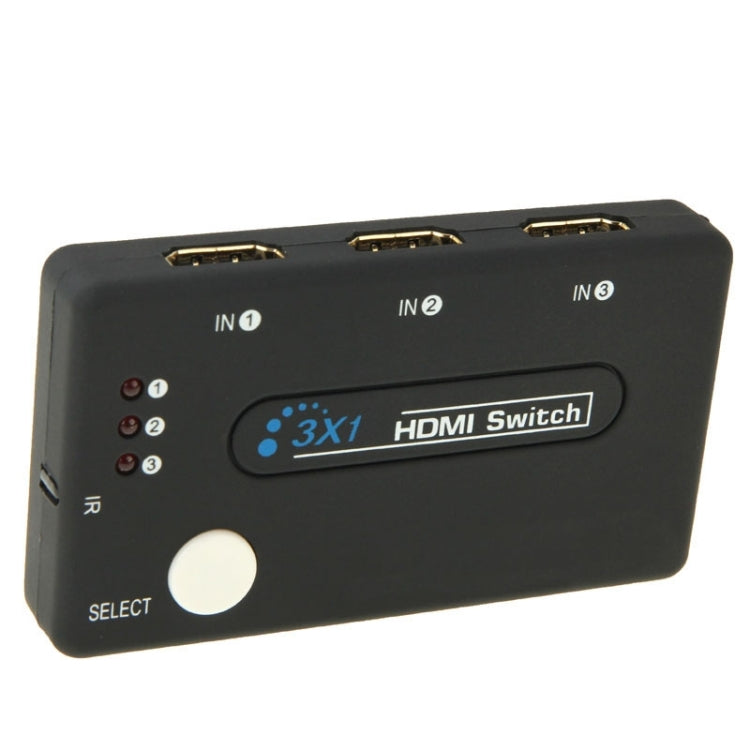 Selector Mini 3x1 HDMI HD 1080P V1.3 com Comando para HDTV / STB / DVD / Projetor / DVR, 1x3 HDMI V1.3