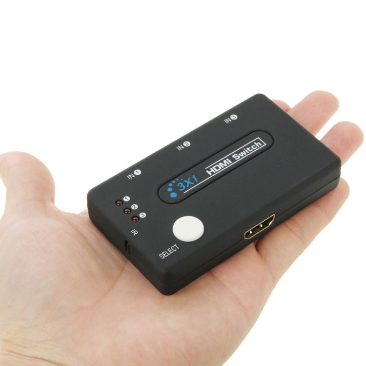 Selector Mini 3x1 HDMI HD 1080P V1.3 com Comando para HDTV / STB / DVD / Projetor / DVR, 1x3 HDMI V1.3