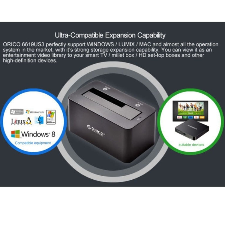 ORICO 6619US3 Estação de Acoplamento para Disco Rígido USB 3.0 Super Speed 5Gbps para Disco Rígido 2,5 polegadas / 3,5 polegadas, 6619US3