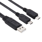 Cabo USB 2.0 macho para 2 Micro USB macho, comprimento: cerca de 30cm, USB 2.0 AM para 2 Micro USB