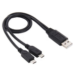 Cabo USB 2.0 macho para 2 Micro USB macho, comprimento: cerca de 30cm, USB 2.0 AM para 2 Micro USB