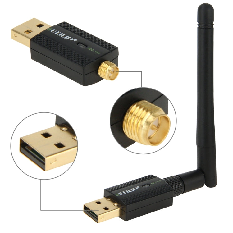 Adaptador Wi-Fi USB mini EDUP EP-N1581 802.11n/g/b 300Mbps 2.4GHz com antena externa, EP-N1581