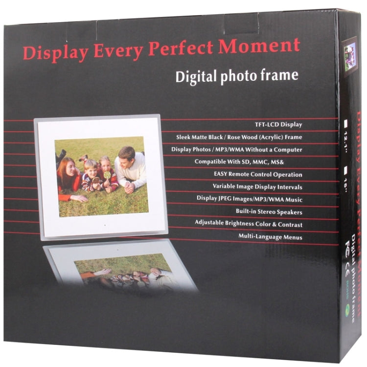 Moldura Digital de Fotos Multimédia LED de 12 polegadas com Suporte & Leitor de Música & Filmes, Suporta Entrada de Cartão USB / SD / Micro SD / MMC / MS / XD