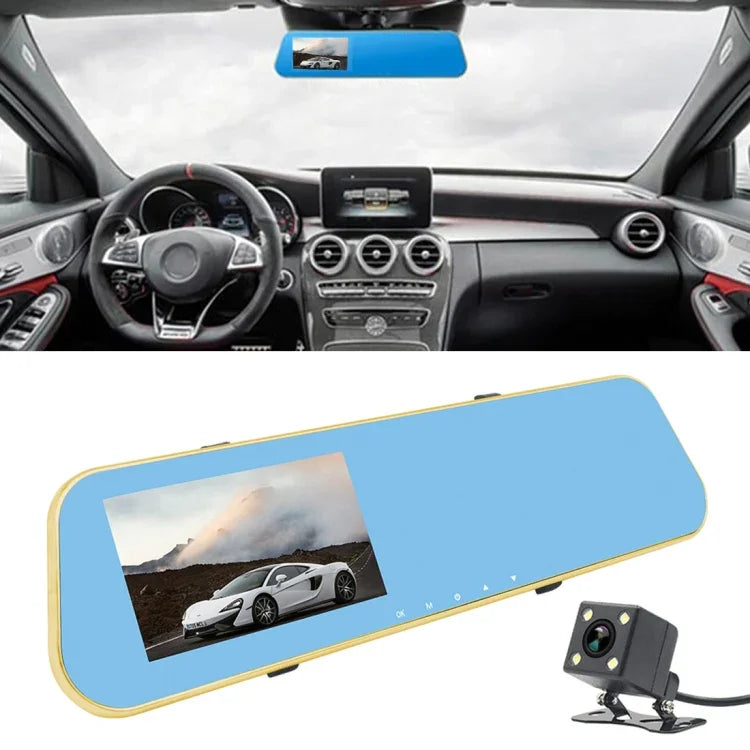 DVR para Veículo com Dupla Câmara e Ecrã de 4.3 polegadas Full HD 1080P, Ângulo de Visão de 140 Graus, Suporte para Visão Noturna / Monitorização de Estacionamento / Gravação em Loop / Detecção de Movimento / Sensor G / Cartão TF, 4.3 polegadas