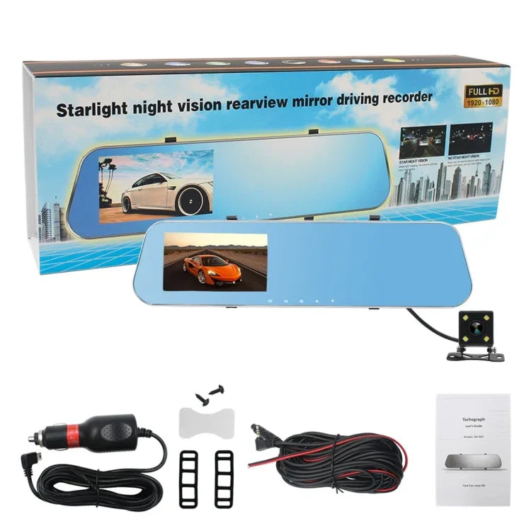DVR para Veículo com Dupla Câmara e Ecrã de 4.3 polegadas Full HD 1080P, Ângulo de Visão de 140 Graus, Suporte para Visão Noturna / Monitorização de Estacionamento / Gravação em Loop / Detecção de Movimento / Sensor G / Cartão TF, 4.3 polegadas