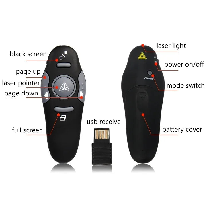 Apresentador Multimédia com Apontador Laser e Recetor USB para Projetor / PC / Portátil, Distância de Controlo: 15m, 016