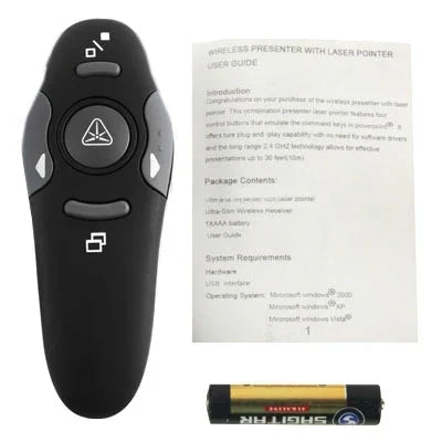 Apresentador Multimédia com Apontador Laser e Recetor USB para Projetor / PC / Portátil, Distância de Controlo: 15m, 016