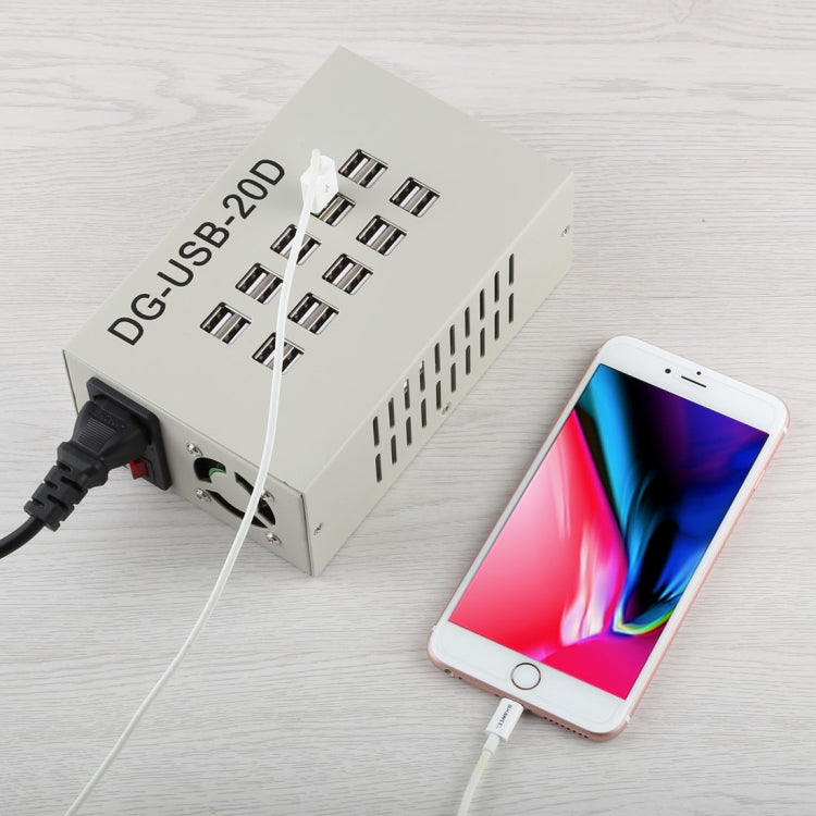 Estação de Carregamento Rápido com 60W 12A e 20 Portas USB, Carregador de Secretária para Viagem