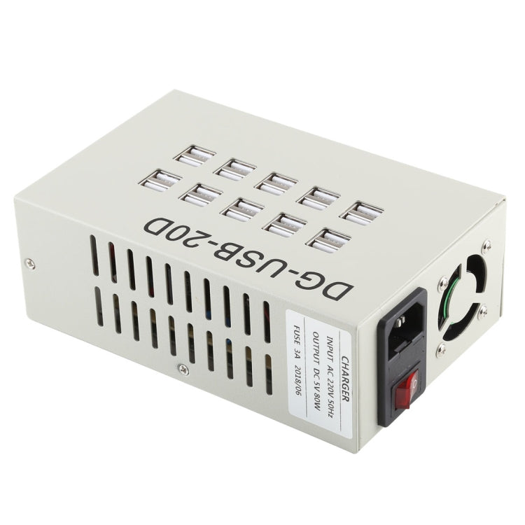 Estação de Carregamento Rápido com 60W 12A e 20 Portas USB, Carregador de Secretária para Viagem