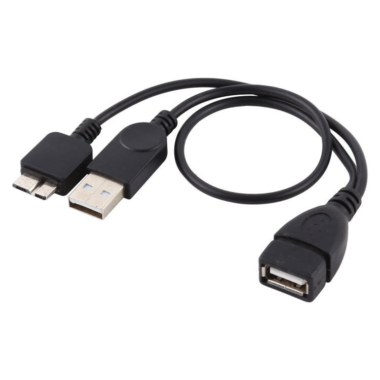 Cabo USB 2.0 AF para Micro-B + USB 2.0 OTG para Samsung Galaxy Note III / N9000, com Energia, Comprimento: 24cm (Preto)
