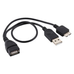 Cabo USB 2.0 AF para Micro-B + USB 2.0 OTG para Samsung Galaxy Note III / N9000, com Energia, Comprimento: 24cm (Preto)