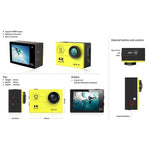 H9 4K Ultra HD1080P 12MP Ecrã LCD de 2 polegadas Câmara Desportiva WiFi, Lente Grande Angular de 170 Graus, Impermeável até 30m, H9 4K (Preto)