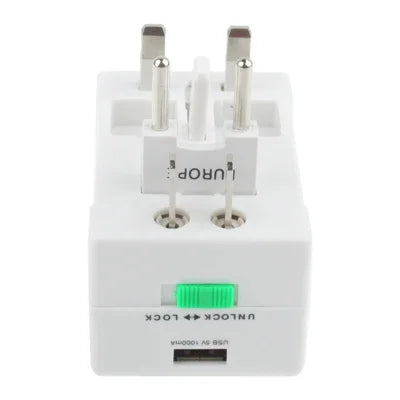 Adaptador Universal de Corrente AC para Viagem US / EU / AU / UK com Tomada USB para Carregador, Com Porta USB