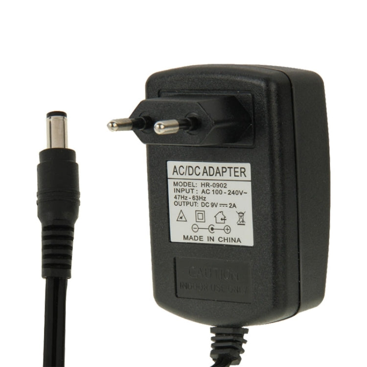 Adaptador de Energia de Alta Qualidade com Ficha EU AC 100-240V para DC 9V 2A, Pontas: 5.5 x 2.1mm, Comprimento do Cabo: 1m, Ficha EU DC 9V 2A