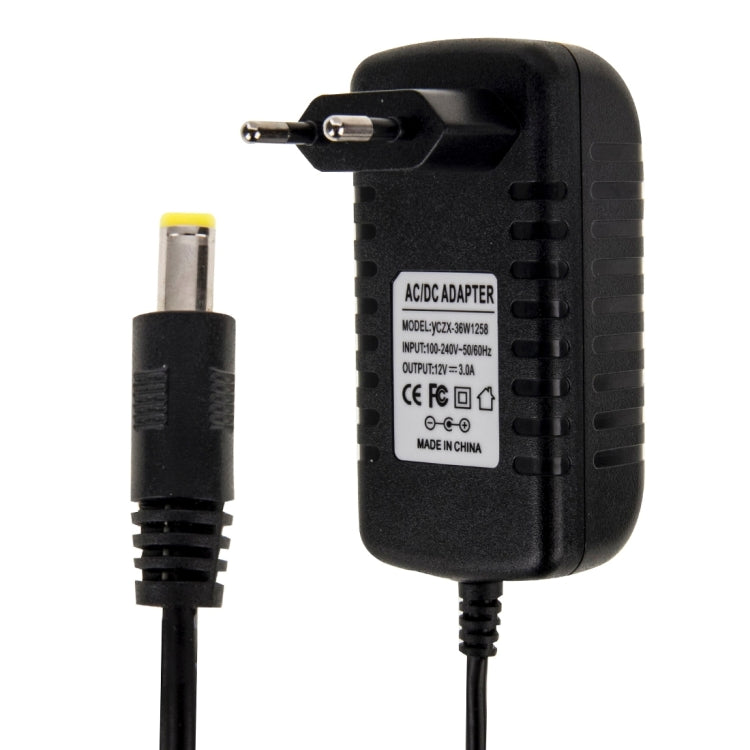 Adaptador de Energia com Ficha EU AC 100-240V para DC 12V 3A, Pontas: 5.5 x 2.1mm, Comprimento do Cabo: cerca de 1.2m, Ficha EU DC 12V 3A