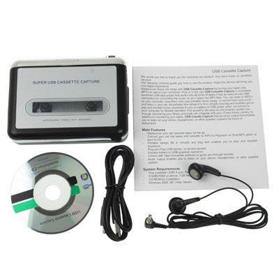 Conversor de Cassete para MP3 Super USB para PC, Captura de Áudio, Leitor de Música, Cassete para MP3 Preto