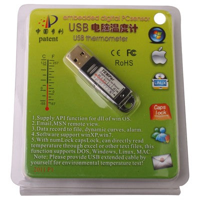 Termómetro USB / Sensor Digital Incorporado para PC, Intervalo de Temperatura: -67 Graus Fahrenheit a 257 Graus Fahrenheit
