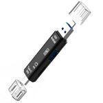 Adaptador Leitor de Cartões OTG 3 em 1 D-188 TF & USB para Micro USB & Tipo-C
