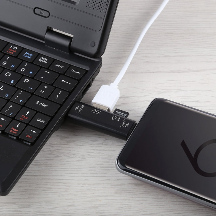 Adaptador Leitor de Cartões OTG 3 em 1 D-188 TF & USB para Micro USB & Tipo-C