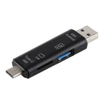 Adaptador Leitor de Cartões OTG 3 em 1 D-188 TF & USB para Micro USB & Tipo-C
