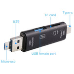 Adaptador Leitor de Cartões OTG 3 em 1 D-188 TF & USB para Micro USB & Tipo-C