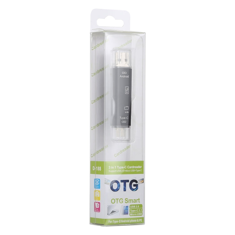 Adaptador Leitor de Cartões OTG 3 em 1 D-188 TF & USB para Micro USB & Tipo-C