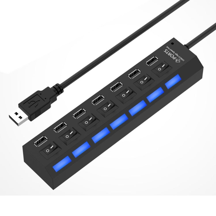 Hub USB 2.0 de 7 Portas Divisor USB de Alta Velocidade 480Mbps com Interruptor ON/OFF / 7 LEDs, 7 Portas (Branco), 7 Portas (Preto)