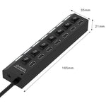 Hub USB 2.0 de 7 Portas Divisor USB de Alta Velocidade 480Mbps com Interruptor ON/OFF / 7 LEDs, 7 Portas (Branco), 7 Portas (Preto)