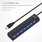 Hub USB 2.0 de 7 Portas Divisor USB de Alta Velocidade 480Mbps com Interruptor ON/OFF / 7 LEDs, 7 Portas (Branco), 7 Portas (Preto)
