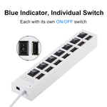 Hub USB 2.0 de 7 Portas Divisor USB de Alta Velocidade 480Mbps com Interruptor ON/OFF / 7 LEDs, 7 Portas (Branco), 7 Portas (Preto)