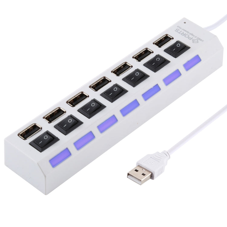 Hub USB 2.0 de 7 Portas Divisor USB de Alta Velocidade 480Mbps com Interruptor ON/OFF / 7 LEDs, 7 Portas (Branco), 7 Portas (Preto)