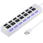Hub USB 2.0 de 7 Portas Divisor USB de Alta Velocidade 480Mbps com Interruptor ON/OFF / 7 LEDs, 7 Portas (Branco), 7 Portas (Preto)