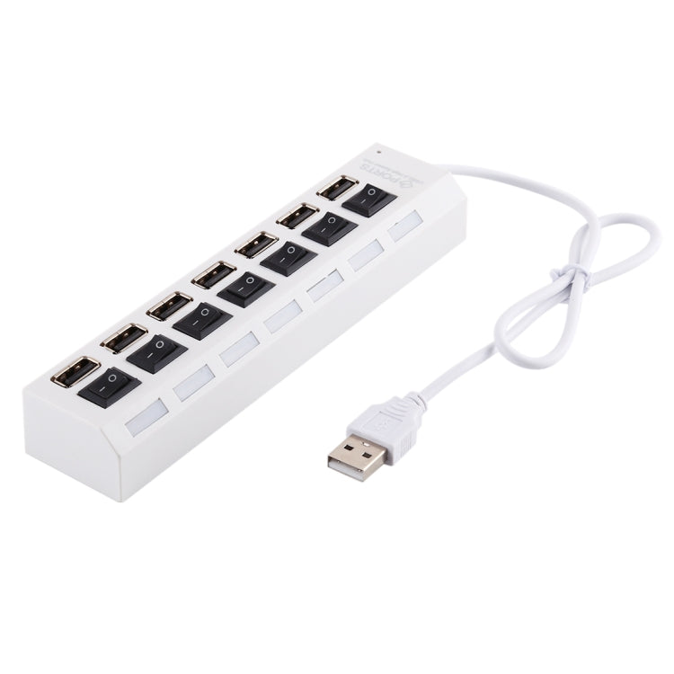 Hub USB 2.0 de 7 Portas Divisor USB de Alta Velocidade 480Mbps com Interruptor ON/OFF / 7 LEDs, 7 Portas (Branco), 7 Portas (Preto)
