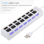 Hub USB 2.0 de 7 Portas Divisor USB de Alta Velocidade 480Mbps com Interruptor ON/OFF / 7 LEDs, 7 Portas (Branco), 7 Portas (Preto)