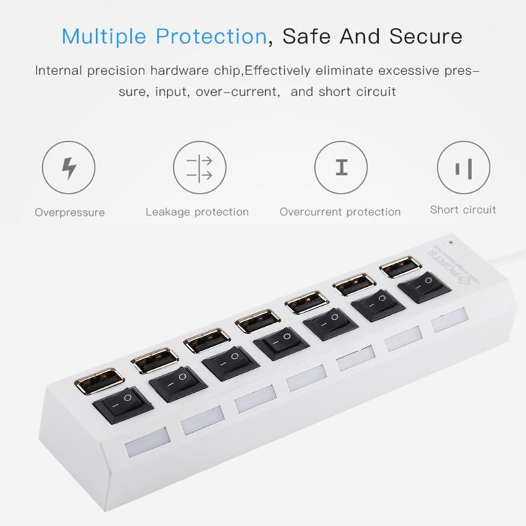 Hub USB 2.0 de 7 Portas Divisor USB de Alta Velocidade 480Mbps com Interruptor ON/OFF / 7 LEDs, 7 Portas (Branco), 7 Portas (Preto)