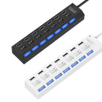 Hub USB 2.0 de 7 Portas Divisor USB de Alta Velocidade 480Mbps com Interruptor ON/OFF / 7 LEDs, 7 Portas (Branco), 7 Portas (Preto)