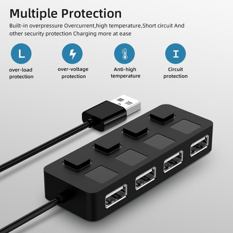 Hub USB 2.0 de 4 Portas com 4 Interruptores, 4 Portas com 4 Interruptores (Preto), 4 Portas com 4 Interruptores (Branco)
