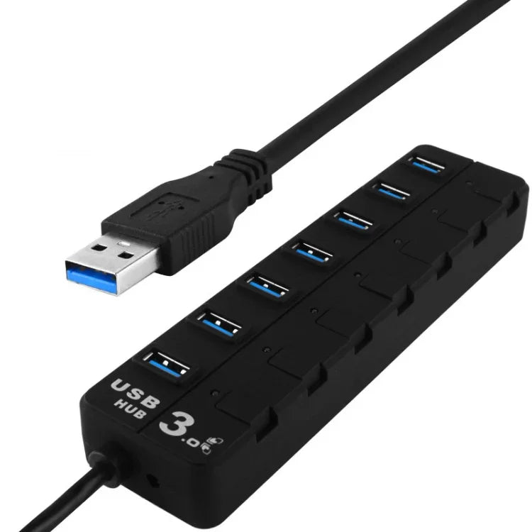 Hub USB 3.0 com 7 Portas e Interruptores Individuais para cada Porta de Transferência de Dados, 7 Portas (Preto)