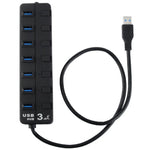 Hub USB 3.0 com 7 Portas e Interruptores Individuais para cada Porta de Transferência de Dados, 7 Portas (Preto)