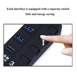 Hub USB 3.0 com 7 Portas e Interruptores Individuais para cada Porta de Transferência de Dados, 7 Portas (Preto)