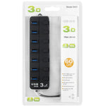Hub USB 3.0 com 7 Portas e Interruptores Individuais para cada Porta de Transferência de Dados, 7 Portas (Preto)