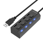 Hub USB 2.0 de 4 Portas Divisor USB de Alta Velocidade 480Mbps com Interruptor ON/OFF, 4 LEDs, 4 Portas com 4 LEDs (Preto)